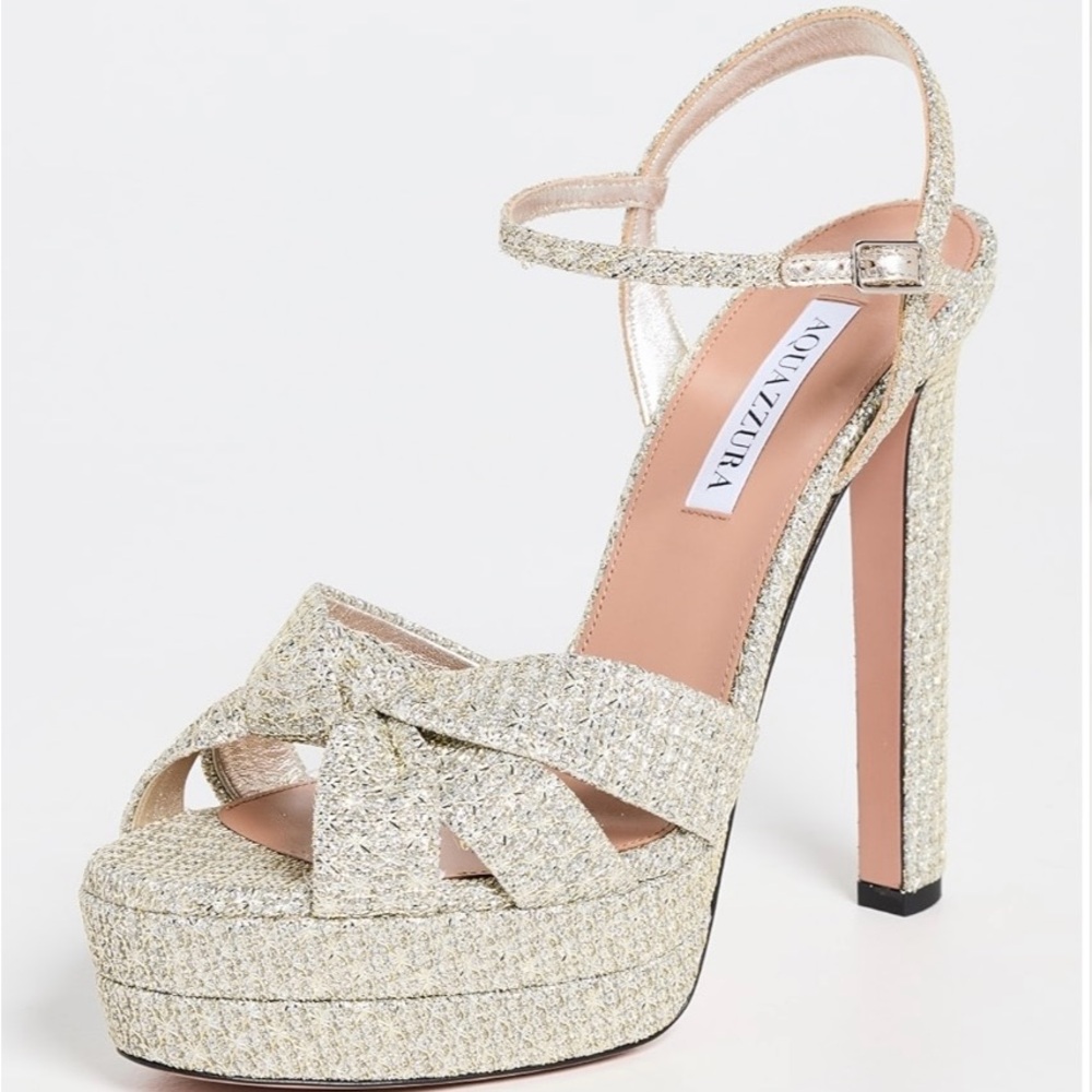 Aquazzura Glittering Silver Platform Heels Aquazzura Luna Platforms